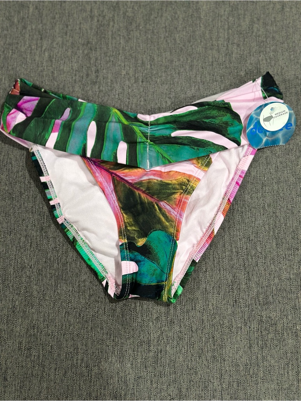 Decree Tropical Leaf Bikini Bottom - Pink & Green